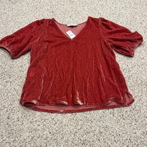 NWT Loft Crushed Velvet Puff Sleeve Top Sz S Dark Pink Party Fairy